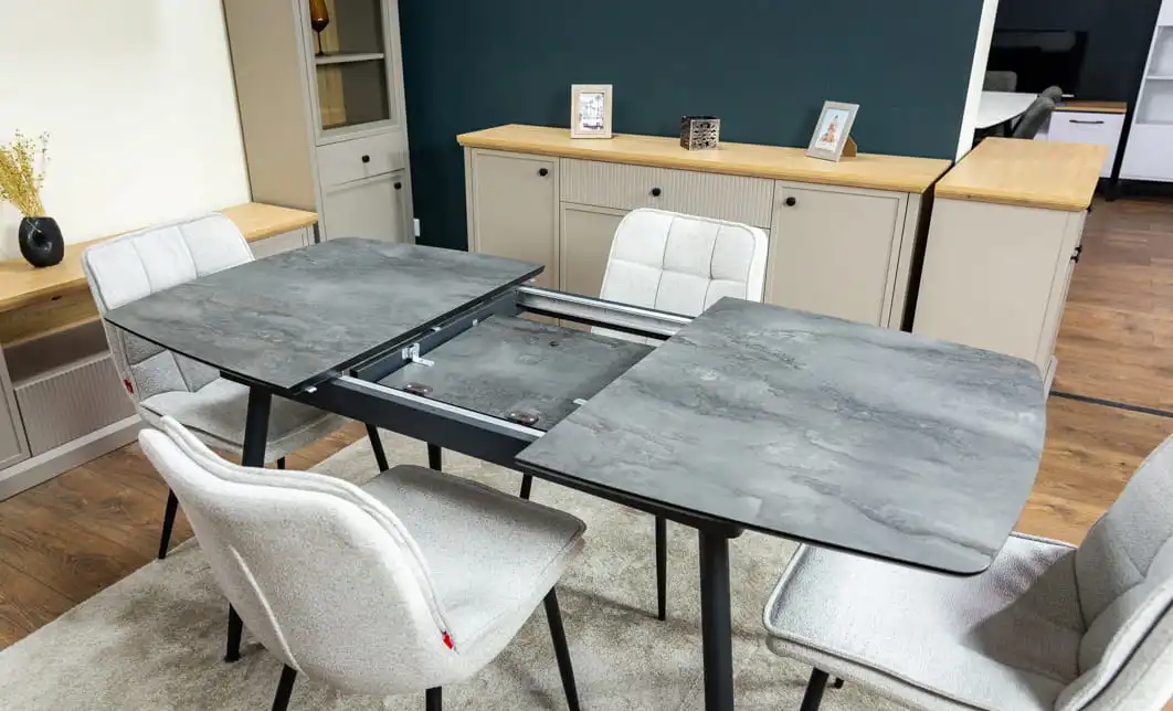 Set Masă Living Extensibilă Yense 125 Gri cu 4 Scaune Tapițate DCM2001AF Bej