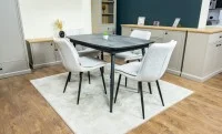 Set Masă Living Extensibilă Yense 125 Gri cu 4 Scaune Tapițate DCM2001AF Bej 3