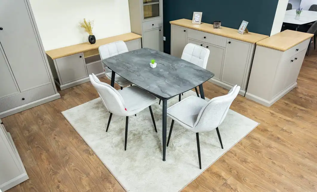 Set Masă Living Extensibilă Yense 125 Gri cu 4 Scaune Tapițate DCM2001AF Bej 4