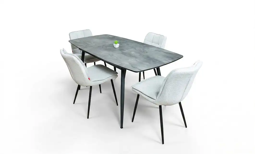 Set Masă Living Extensibilă Yense 125 Gri cu 4 Scaune Tapițate DCM2001AF Bej 2