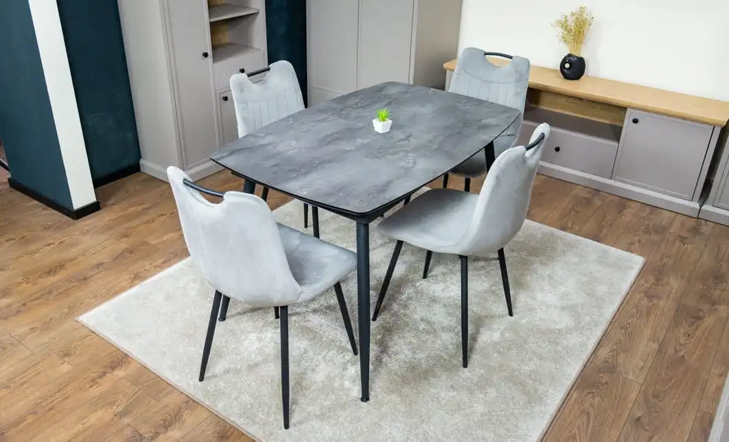 Set Masă Living Extensibilă Yense 125 Gri cu 4 Scaune Tapițate KJC0358 Gri 10