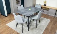 Set Masă Living Extensibilă Yense 125 Gri cu 4 Scaune Tapițate KJC0358 Gri 10
