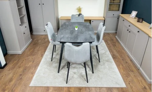 Set Masă Living Extensibilă Yense 125 Gri cu 4 Scaune Tapițate KJC0358 Gri
