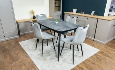 Set Masă Living Extensibilă Yense 125 Gri cu 4 Scaune Tapițate KJC0358 Gri