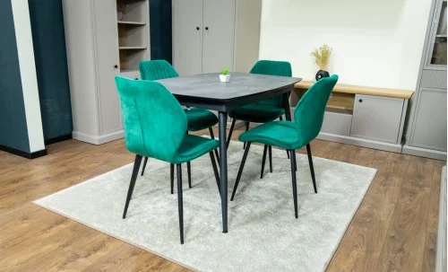 Set Masă Living Extensibilă Yense 125 Gri cu 4 Scaune Tapițate KJC104 Verzi