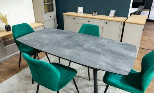 Set Masă Living Extensibilă Yense 125 Gri cu 4 Scaune Tapițate KJC104 Verzi