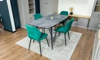 Set Masă Living Extensibilă Yense 125 Gri cu 4 Scaune Tapițate KJC104 Verzi 7