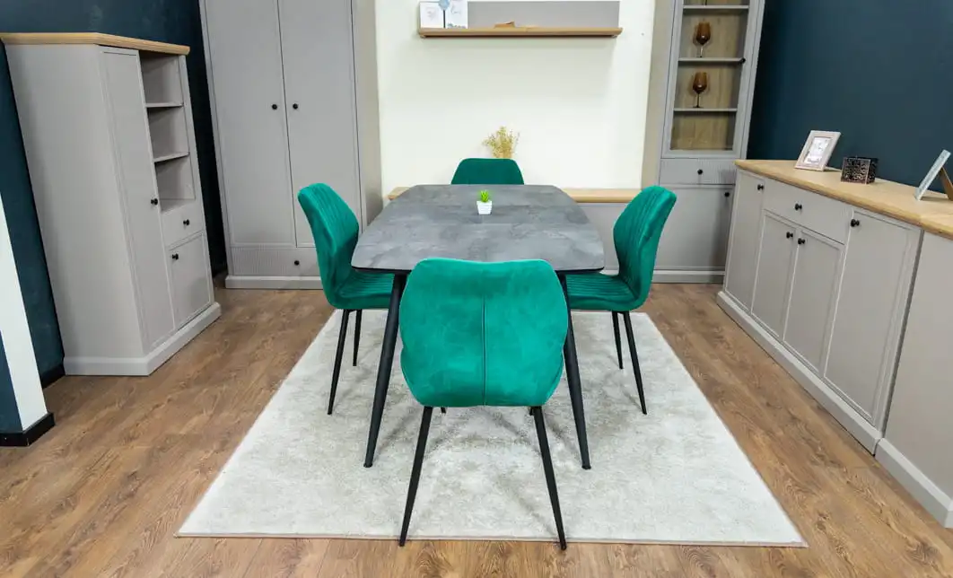 Set Masă Living Extensibilă Yense 125 Gri cu 4 Scaune Tapițate KJC104 Verzi 10