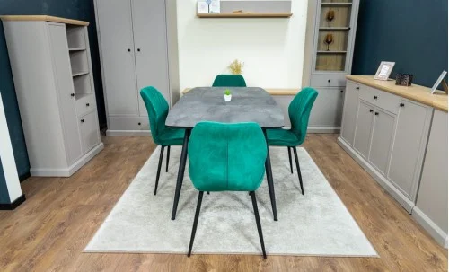 Set Masă Living Extensibilă Yense 125 Gri cu 4 Scaune Tapițate KJC104 Verzi