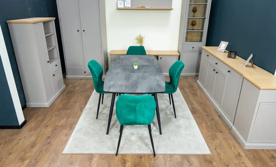 Set Masă Living Extensibilă Yense 125 Gri cu 4 Scaune Tapițate KJC104 Verzi 9