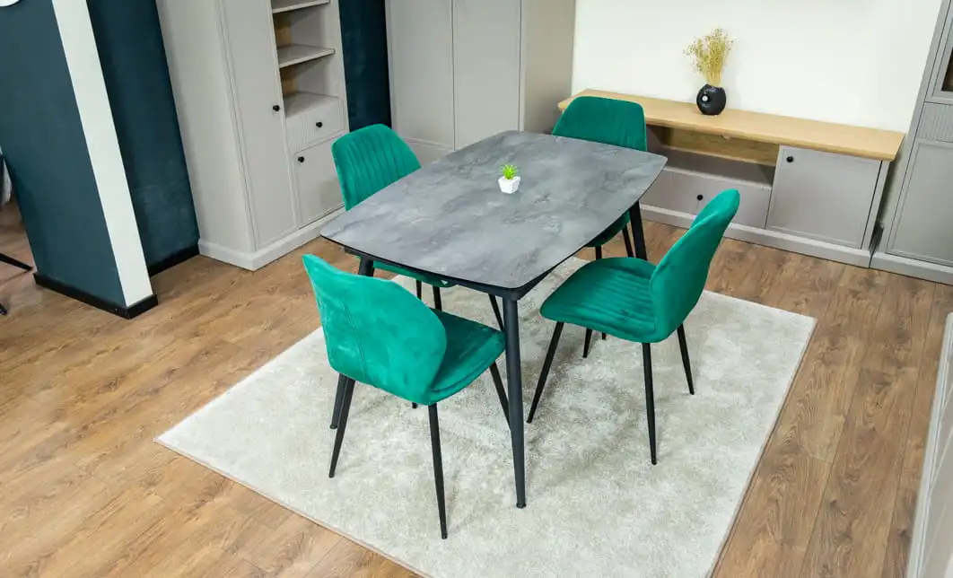 Set Masă Living Extensibilă Yense 125 Gri cu 4 Scaune Tapițate KJC104 Verzi 6