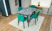 Set Masă Living Extensibilă Yense 125 Gri cu 4 Scaune Tapițate KJC104 Verzi 6