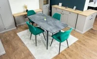 Set Masă Living Extensibilă Yense 125 Gri cu 4 Scaune Tapițate KJC104 Verzi 2