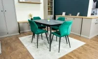 Set Masă Living Extensibilă Yense 125 Gri cu 4 Scaune Tapițate KJC104 Verzi 4