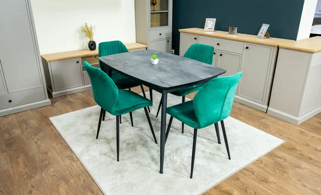 Set Masă Living Extensibilă Yense 125 Gri cu 4 Scaune Tapițate KJC104 Verzi