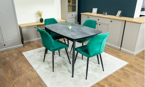 Set Masă Living Extensibilă Yense 125 Gri cu 4 Scaune Tapițate KJC104 Verzi