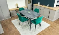 Set Masă Living Extensibilă Yense 125 Gri cu 4 Scaune Tapițate KJC104 Verzi 3