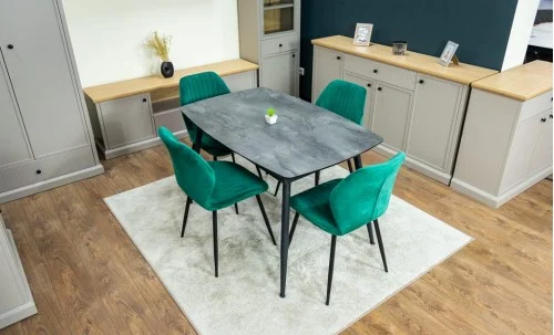 Set Masă Living Extensibilă Yense 125 Gri cu 4 Scaune Tapițate KJC104 Verzi