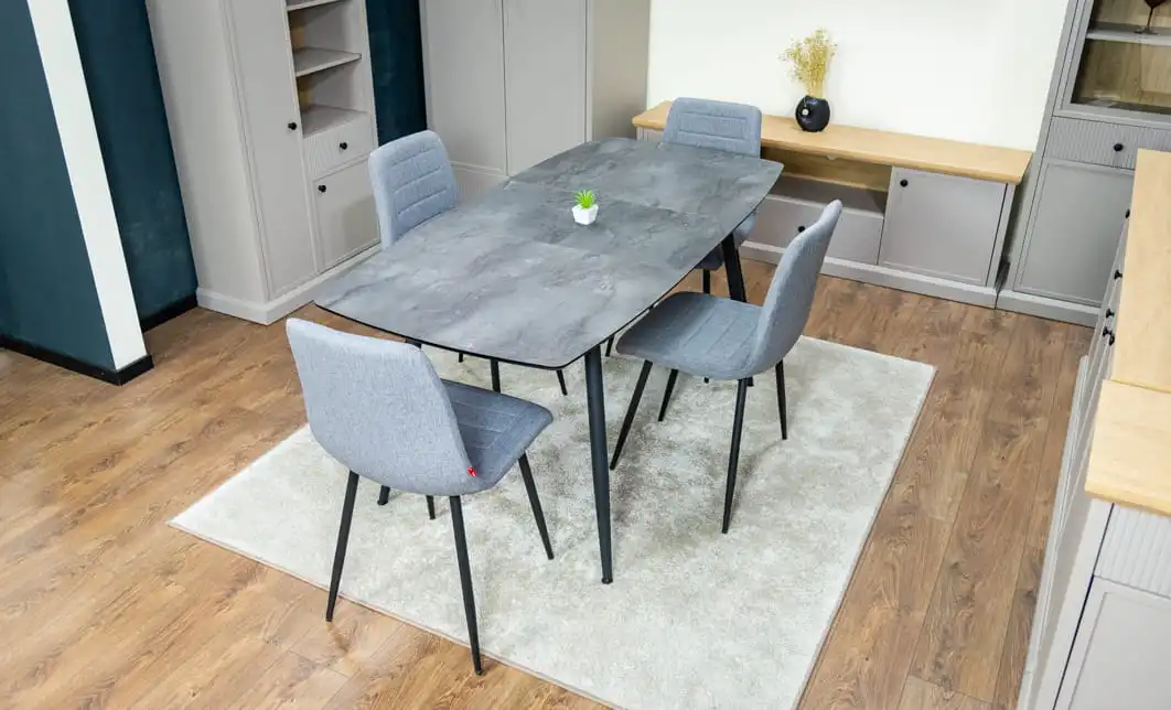 Set Masă Living Extensibilă Yense 125 Gri cu 4 Scaune Tapițate KJC5341 Gri 7