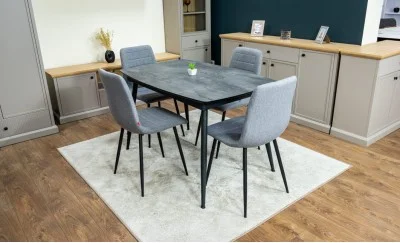 Set Masă Living Extensibilă Yense 125 Gri cu 4 Scaune Tapițate KJC5341 Gri