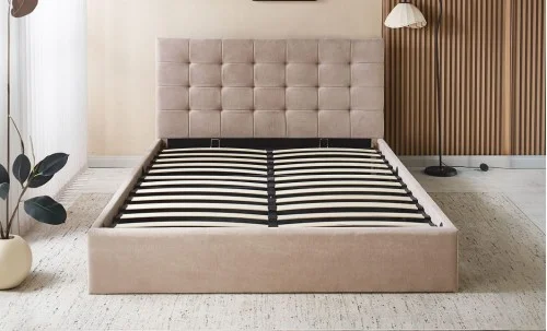 Pat Tapițat Cremona cu Somieră Rabatabilă KJB5734, Bej 160x200 