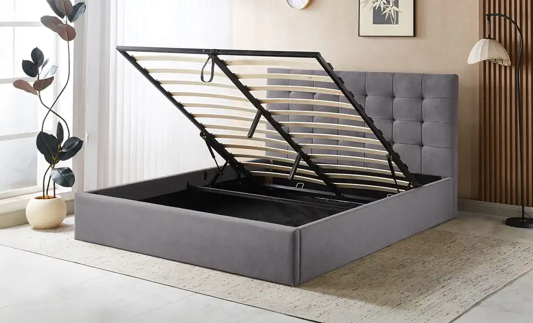 Pat Tapițat Cremona cu Somieră Rabatabilă KJB5734, Gri 160x200  7