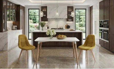 Set Masă Living SL673 Albă cu 2 Scaune KJC5304 Galbene