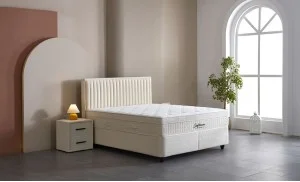 Set Pat Tapitat cu Saltea si Somiera Arden White, 160x200 cm