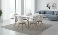 Set Masă Living SL673 Albă cu 6 Scaune de Living J900 Albe 6