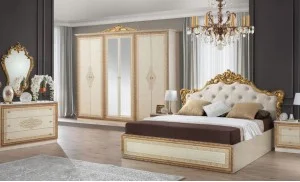 Dormitor Clasic Anette Pedriera Bej cu Dulap 6 Uși