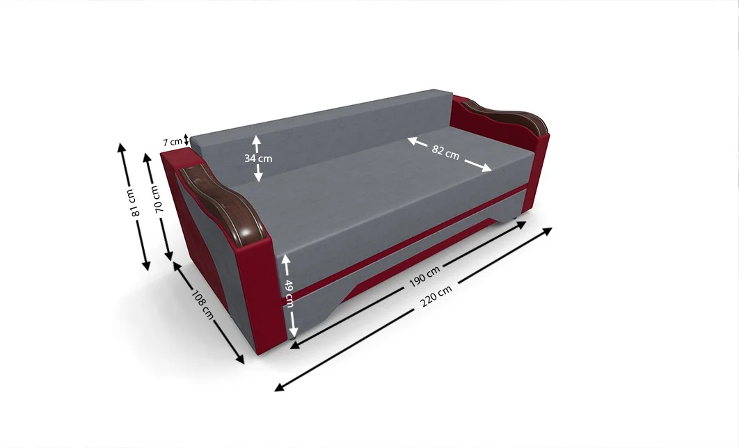 Canapea Extensibilă Bianca, Gri antracit/Rosu 3