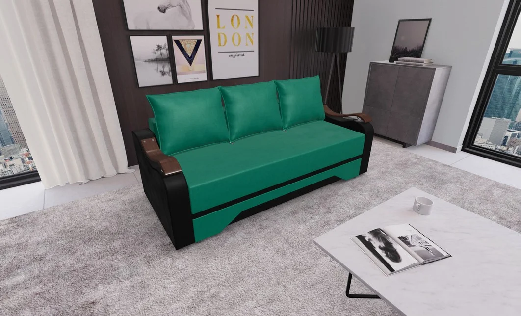 Canapea Extensibila Sally Mini, Verde/Negru 2