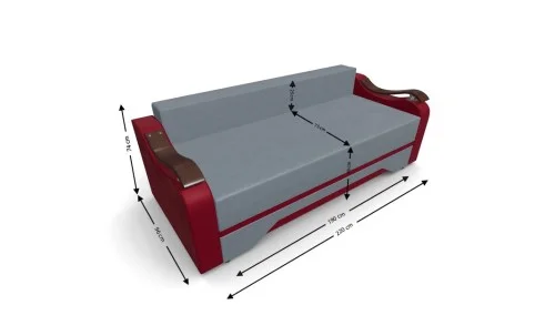 Canapea Extensibila Sally Mini, Gri albastrui/Rosu