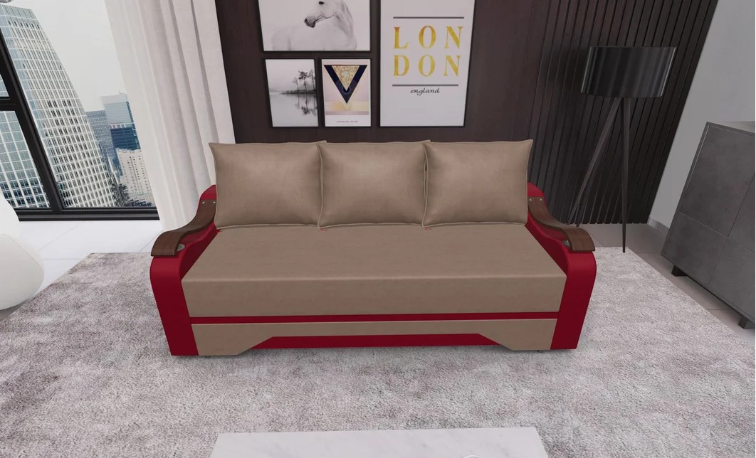 Canapea Extensibila Sally Mini, Maro/Rosu
