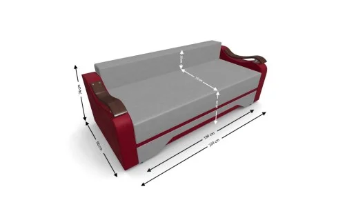 Canapea Extensibila Sally Mini, Gri deschis/Rosu