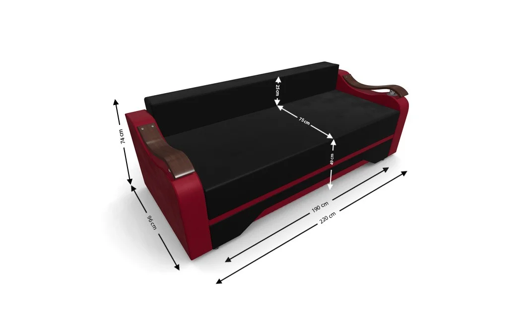 Canapea Extensibila Sally Mini, Negru/Rosu 5