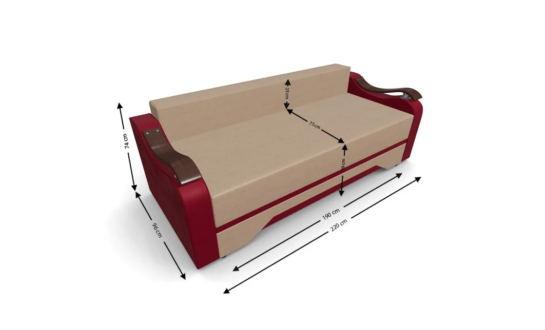 Canapea Extensibila Sally Mini, Maro deschis/Rosu 4
