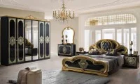 Dormitor Clasic Clarissa Nero Gold cu Dulap 6 Uși
