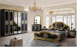 Dormitor Clasic Clarissa Nero Gold cu Dulap 6 Uși
