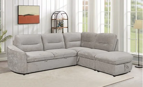 Colțar Extensibil Harmony KF7906  cu Ladă Depozitare, Șezlong Dreapta, Gri Deschs