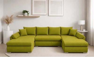 Colțar Extensibil Confort U cu Spumă HR, Verde Olive
