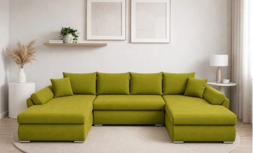 Colțar Extensibil Confort U cu Spumă HR, Verde Olive