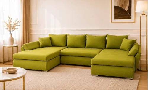 Colțar Extensibil Confort U cu Spumă HR, Verde Olive