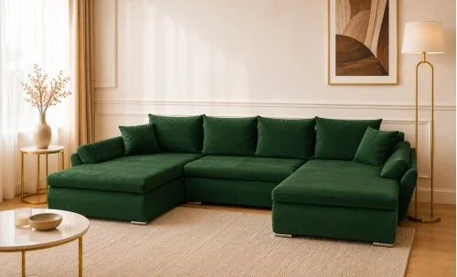 Colțar Extensibil Confort U cu Spumă HR, Verde Smarald