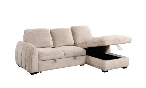 Colțar Extensibil Cremona KF7942 cu Ladă Depozitare, Șezlong Dreapta, Bej