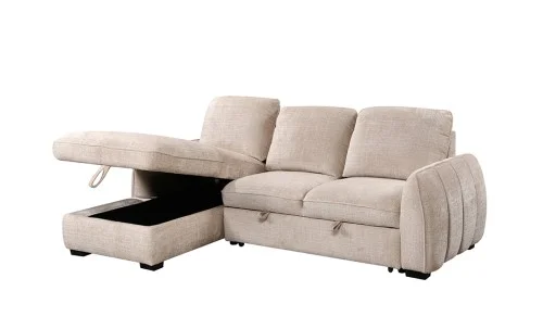 Colțar Extensibil Cremona KF7942 cu Ladă Depozitare, Șezlong Stânga, Bej