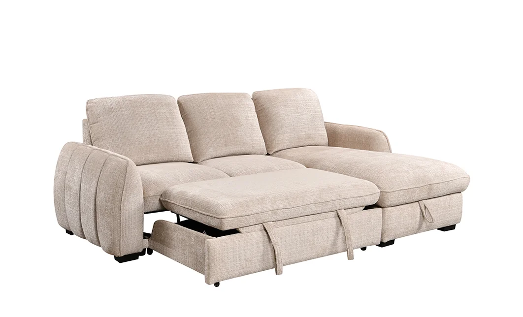 Colțar Extensibil Cremona KF7942 cu Ladă Depozitare, Șezlong Dreapta, Bej 5