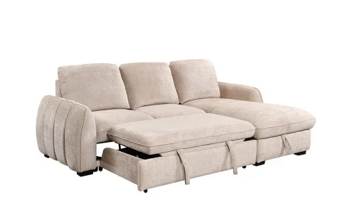 Colțar Extensibil Cremona KF7942 cu Ladă Depozitare, Șezlong Dreapta, Bej