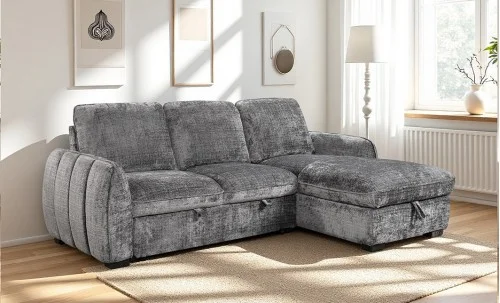 Colțar Extensibil Cremona KF7942 cu Ladă Depozitare, Șezlong Dreapta, Gri