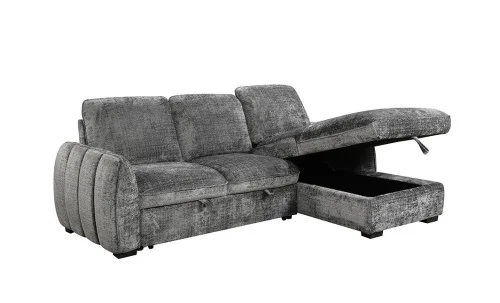 Colțar Extensibil Cremona KF7942 cu Ladă Depozitare, Șezlong Dreapta, Gri
